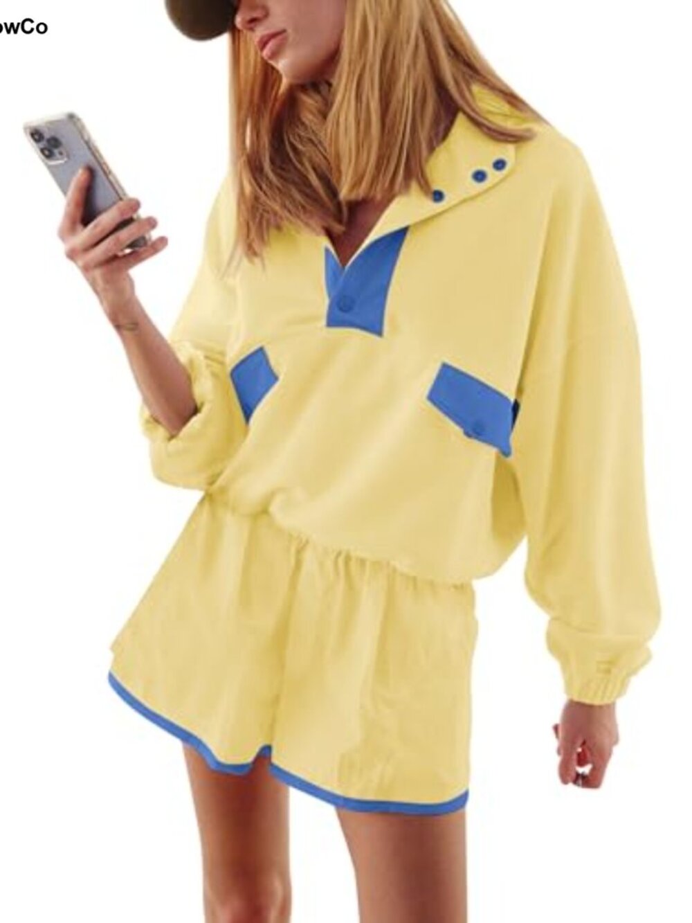 Women's Quarter Button Sweatsuit Set 2 Piece Oversized Sweatshirt & Shorts